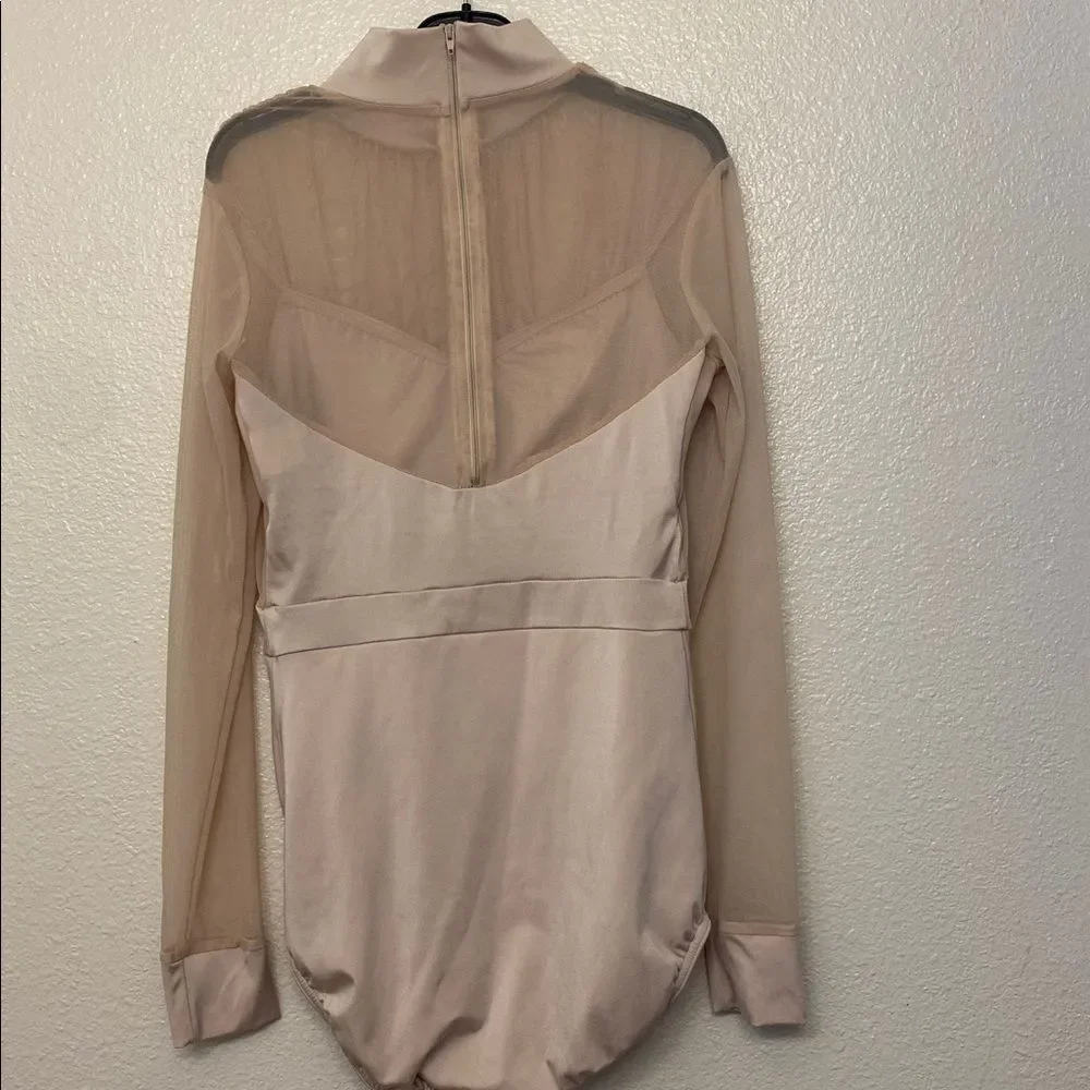 Kelle dance costume blush pink long sleeve mesh leotard 105275 MA-Medium adult